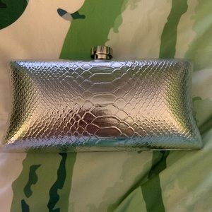 Vince Camuto Silver Clutch Faux Snakeskin